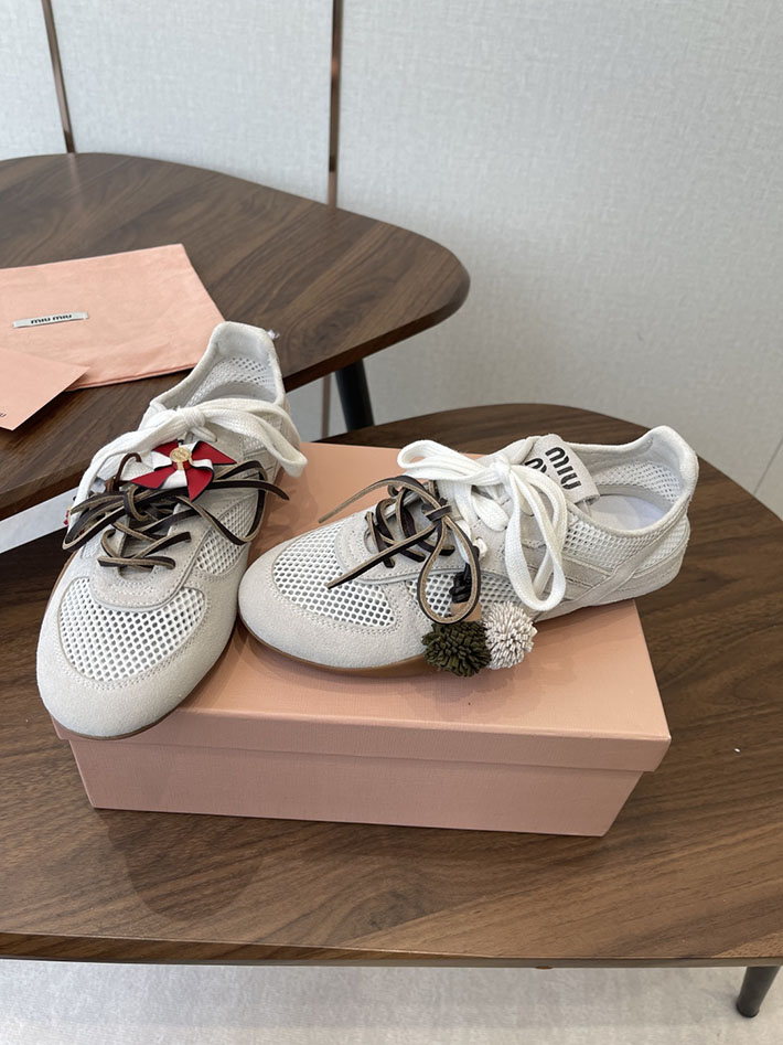 レディース ミュウミュウ MiuMiu ジムナジウムメッシュxスエードスニーカー ホワイト 5E589E_3KU1_F0009 MIUMIU スニーカー レディース - 画像 (8)