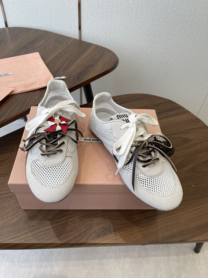 レディース ミュウミュウ MiuMiu ジムナジウムメッシュxスエードスニーカー ホワイト 5E589E_3KU1_F0009 MIUMIU スニーカー レディース - 画像 (7)