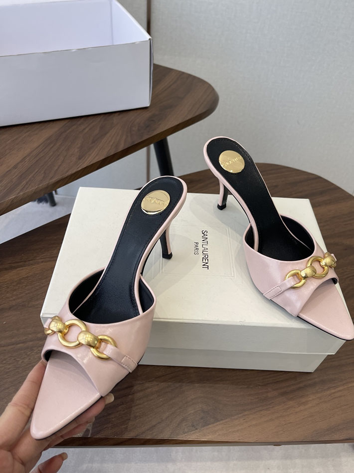 最高級サンローランスーパーコピー YSL 2026 新作 シューズ 靴 レザー 75mm ヒールミュール ピンク 2630663 ミュール サンダル ブランド - 画像 (8)