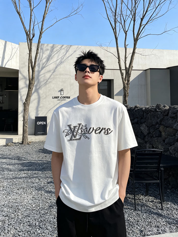 ルイ・ヴィトン メンズ ホワイト クルーネック Tシャツ