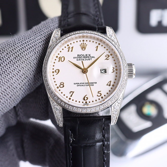 最高級ロレックススーパーコピー ROLEX風 オイスターパーペチュアル スモールセコンド ダイヤモンド ベゼル レザーベルト 自動巻き メンズ アンティーク調 腕時計 - 画像 (2)