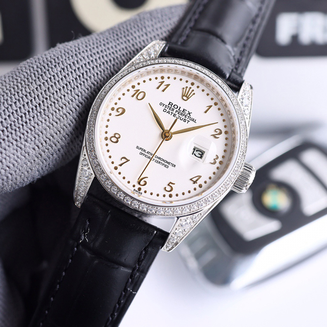 最高級ロレックススーパーコピー ROLEX風 オイスターパーペチュアル スモールセコンド ダイヤモンド ベゼル レザーベルト 自動巻き メンズ アンティーク調 腕時計 - 画像 (3)