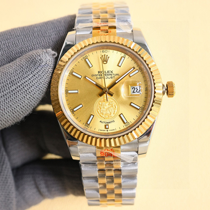 ブランド腕時計専門店 通販 ROLEX風 デイトジャスト 間金 ゴールド文字盤 ダイヤモンド ベゼル&ブレス 自動巻き メンズ 腕時計 - 画像 (2)