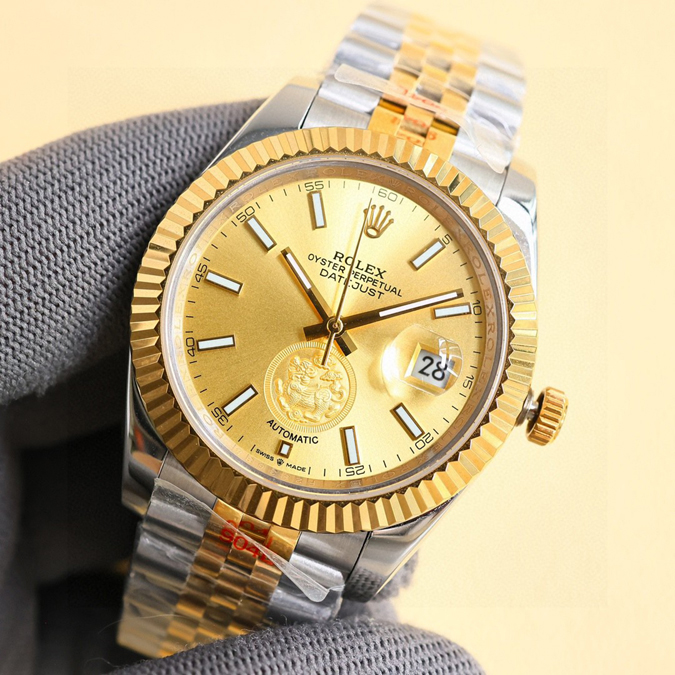 ブランド腕時計専門店 通販 ROLEX風 デイトジャスト 間金 ゴールド文字盤 ダイヤモンド ベゼル&ブレス 自動巻き メンズ 腕時計 - 画像 (3)