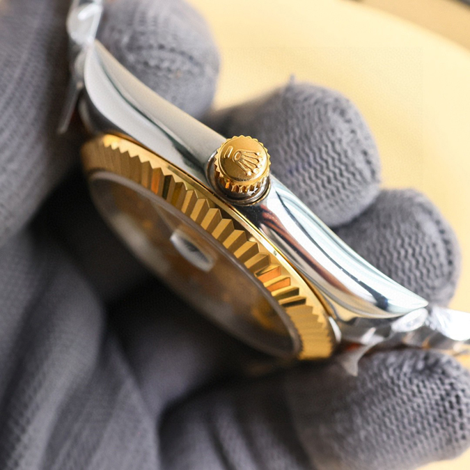 ブランド腕時計専門店 通販 ROLEX風 デイトジャスト 間金 ゴールド文字盤 ダイヤモンド ベゼル&ブレス 自動巻き メンズ 腕時計 - 画像 (5)