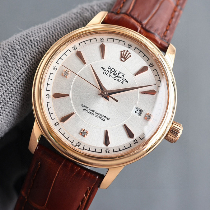 ブランド腕時計専門店 通販 ROLEX セルニニ 18Kイエローゴールド ダイヤ ホワイト デイト 自動巻き 革ベルト メンズ革ベルト - 画像 (2)