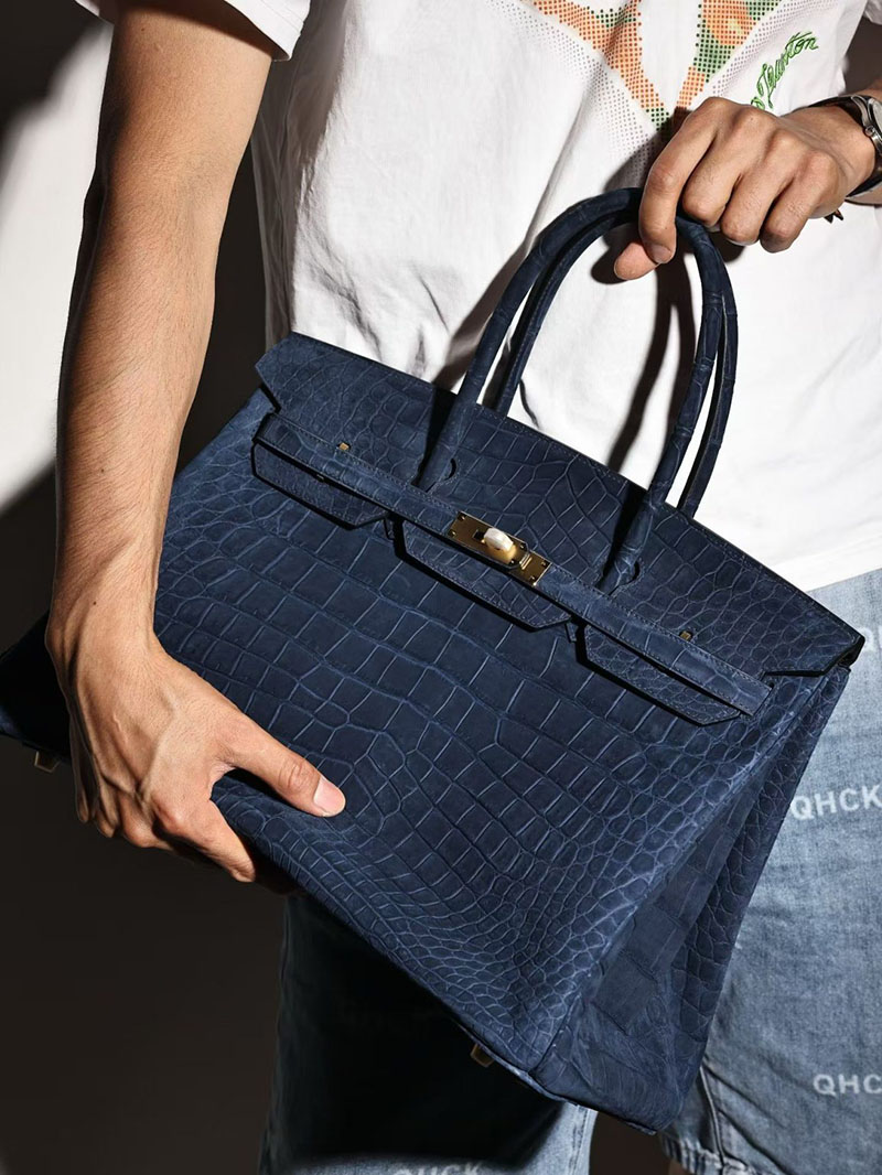 エルメスコピー HERMES バーキン45 ブルーサフィール クロコダイル ニロティカスマット ゴールド金具 2634692 エルメス バーキン メンズ 40 - 画像 (2)
