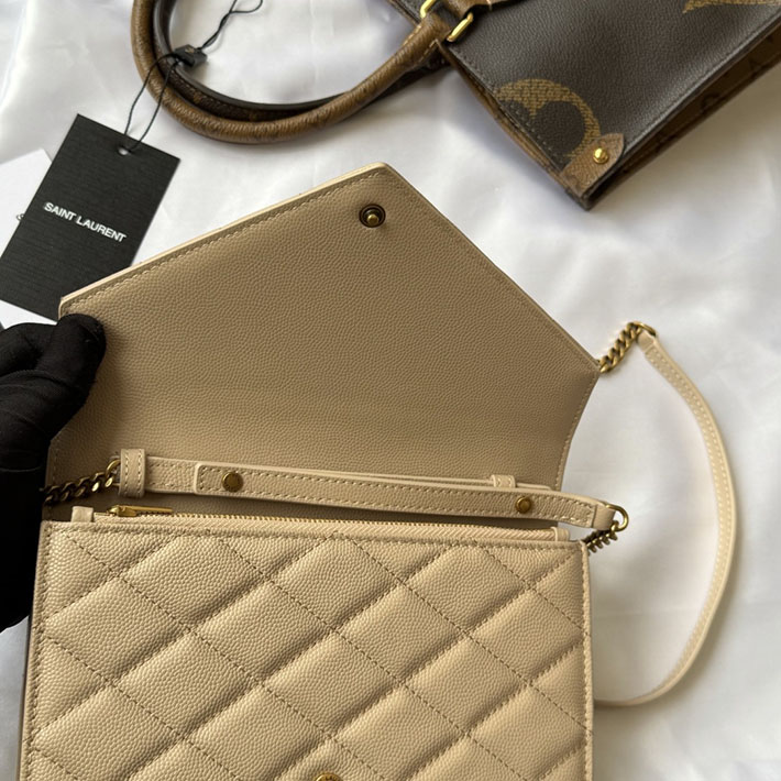 最高級サンローランスーパーコピー YSL パリ チェーンウォレット グレイン・ド・プードル レザー ダークベージュ 871149AAGOZ2721 サンローラン バッグ 人気ランキング - 画像 (4)
