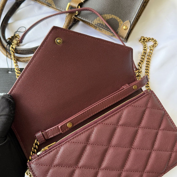 最高級サンローランスーパーコピー YSL パリ チェーンウォレット グレイン・ド・プードル レザー ルージュメルロー 871149AAGOZ6592 サンローラン バッグ レディース - 画像 (4)