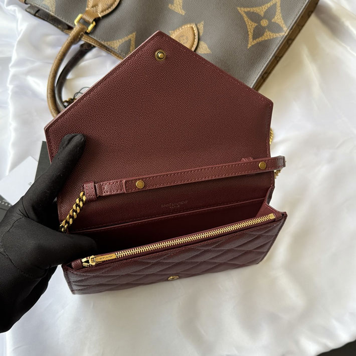 最高級サンローランスーパーコピー YSL パリ チェーンウォレット グレイン・ド・プードル レザー ルージュメルロー 871149AAGOZ6592 サンローラン バッグ レディース - 画像 (3)