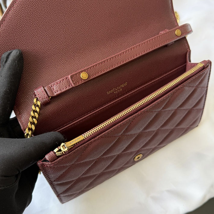 最高級サンローランスーパーコピー YSL パリ チェーンウォレット グレイン・ド・プードル レザー ルージュメルロー 871149AAGOZ6592 サンローラン バッグ レディース - 画像 (2)