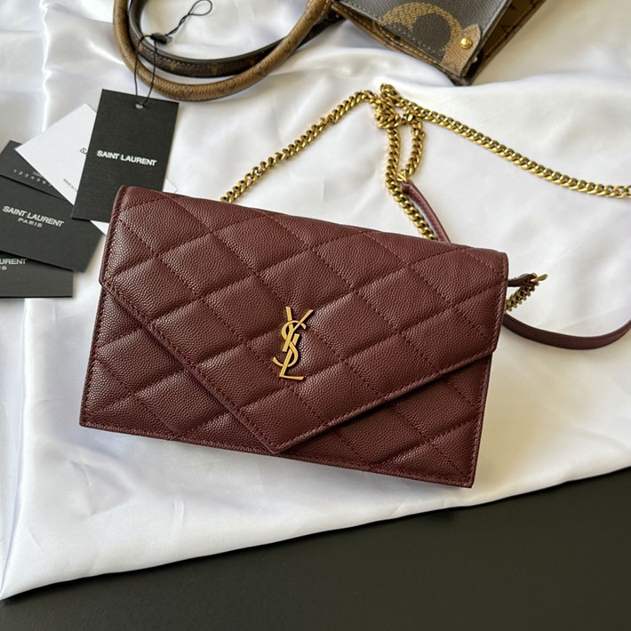 最高級サンローランスーパーコピー YSL パリ チェーンウォレット グレイン・ド・プードル レザー ルージュメルロー 871149AAGOZ6592 サンローラン バッグ レディース - 画像 (12)