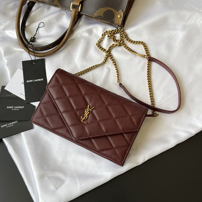 最高級サンローランスーパーコピー YSL パリ チェーンウォレット グレイン・ド・プードル レザー ルージュメルロー 871149AAGOZ6592 サンローラン バッグ レディース - 画像 (10)