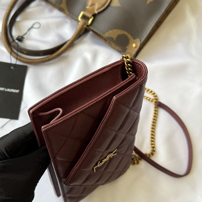 最高級サンローランスーパーコピー YSL パリ チェーンウォレット グレイン・ド・プードル レザー ルージュメルロー 871149AAGOZ6592 サンローラン バッグ レディース - 画像 (8)