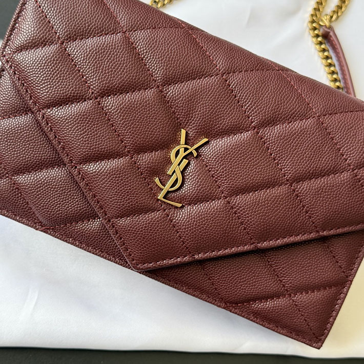 最高級サンローランスーパーコピー YSL パリ チェーンウォレット グレイン・ド・プードル レザー ルージュメルロー 871149AAGOZ6592 サンローラン バッグ レディース - 画像 (6)