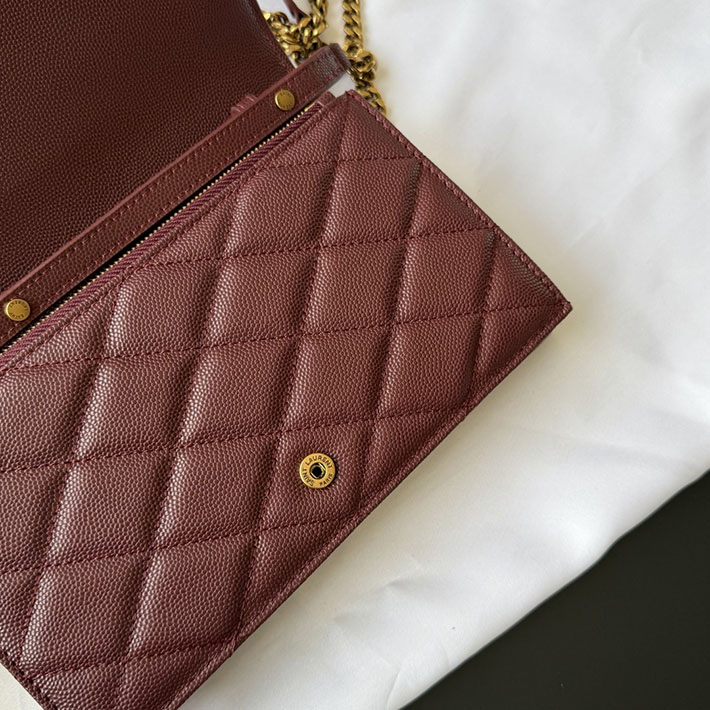 最高級サンローランスーパーコピー YSL パリ チェーンウォレット グレイン・ド・プードル レザー ルージュメルロー 871149AAGOZ6592 サンローラン バッグ レディース - 画像 (5)