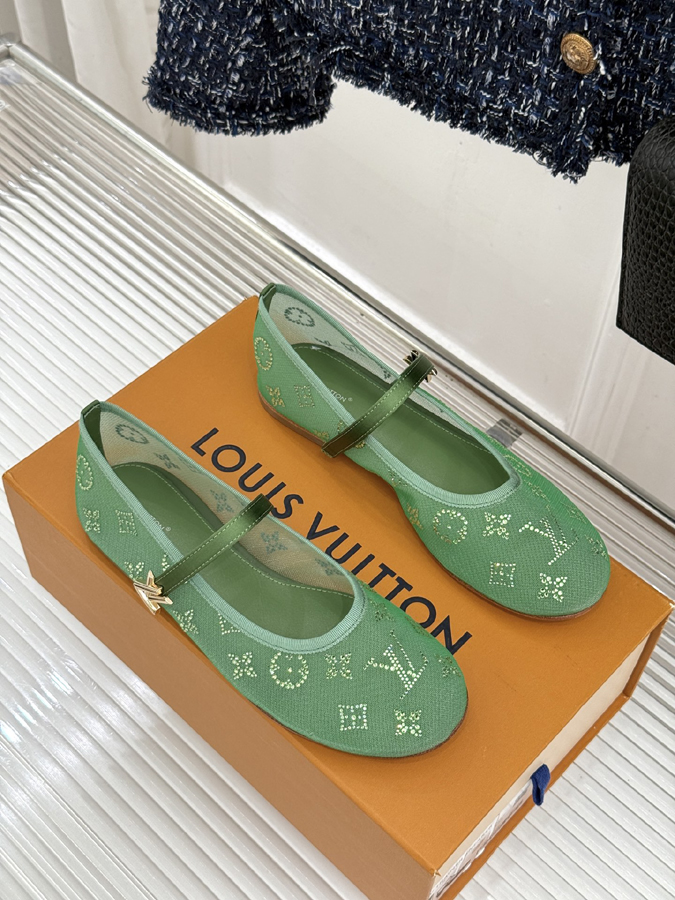 最高級ルイヴィトンスーパーコピー 靴 LOUIS VUITTONライト グリーン メッシュ スワロ マリアンヌ シューズ フラット バレリーナ ルイヴィトン バレリーナ フラット - 画像 (3)