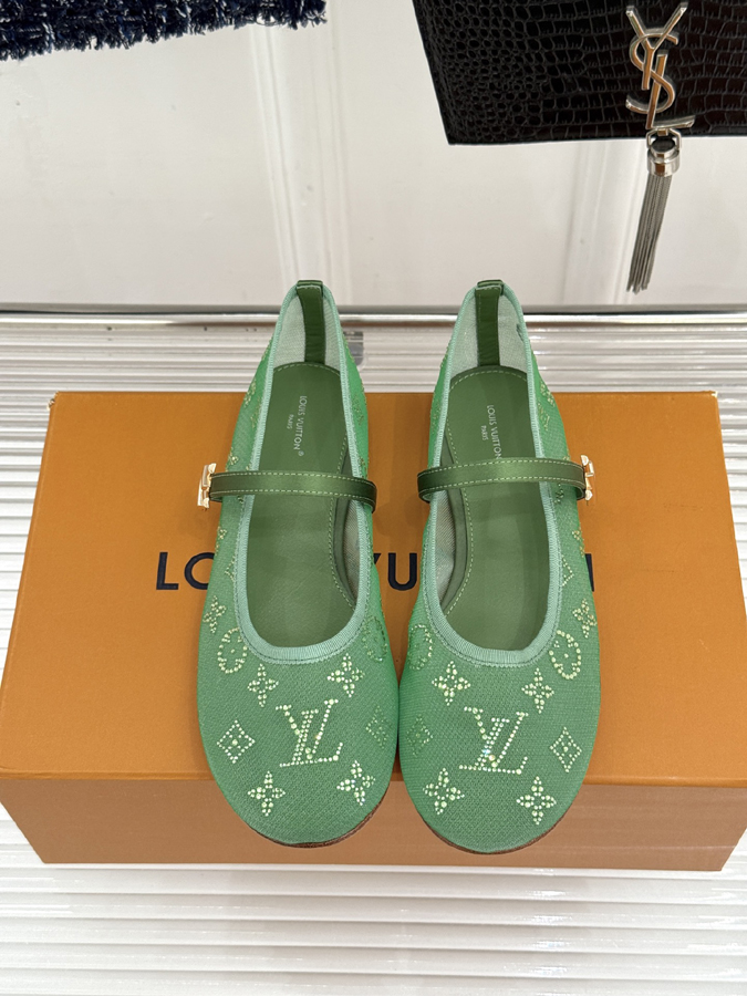 最高級ルイヴィトンスーパーコピー 靴 LOUIS VUITTONライト グリーン メッシュ スワロ マリアンヌ シューズ フラット バレリーナ ルイヴィトン バレリーナ フラット - 画像 (4)