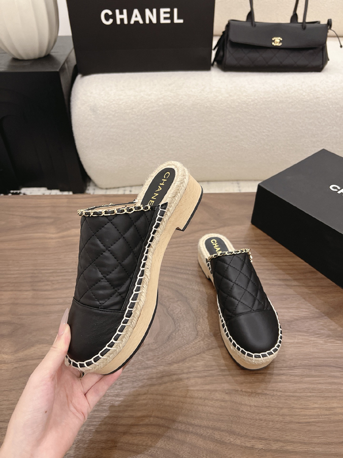 最高級シャネルスーパーコピー CHANEL【シャネル】キルティング チェーン エスパドリーユ ミュール ブラック レザー サンダル シャネルミュールレディース - 画像 (4)